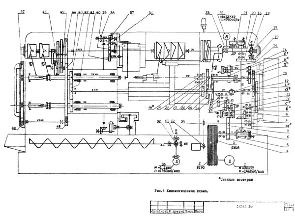 1Б265 Схема кінематична токарного шестишпиндельного автомата
